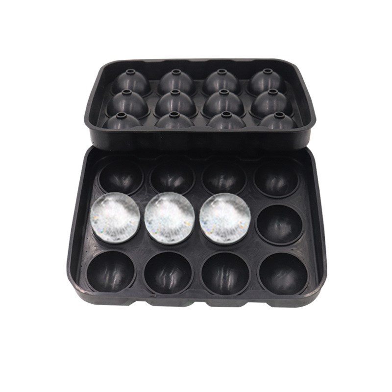 12格冰格和12孔冰球黑色组合套装大格制冰模具多孔辅食盒