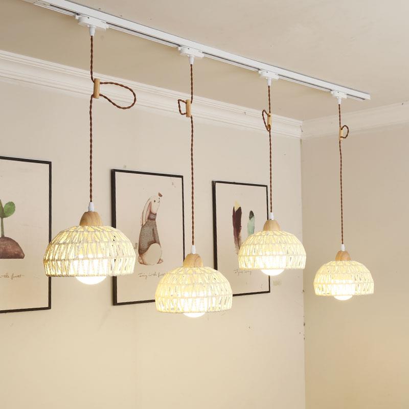 日式藤艺吊线可移动轨道灯复古民宿餐厅灯补光商店吧台橱窗导轨灯