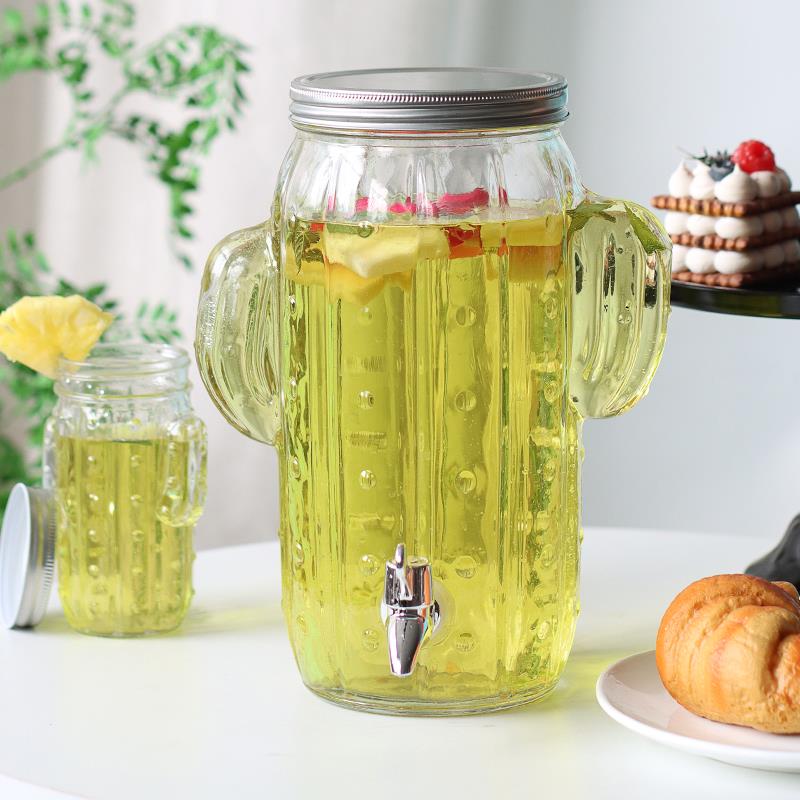 欧式仙人掌玻璃果汁罐家用酿酒瓶冷水桶调酒桶网红啤酒饮料可乐桶
