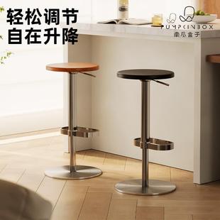 中古吧台椅家用简约实木设计师高脚凳轻奢可升降旋转金属酒吧椅子