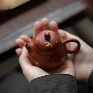 原矿朱泥文旦壶功夫茶具秋水兰花烫金球孔过滤家用紫砂壶茶壶