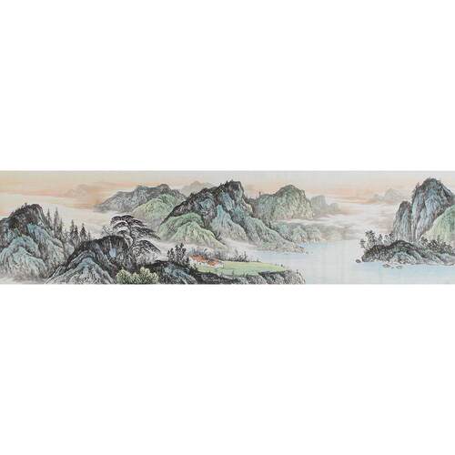 四尺对开唐一晖纯手绘国画山水画青山聚秀中式客厅玄关装饰画挂画