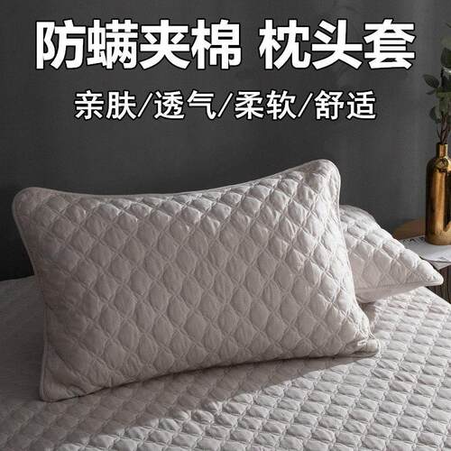 枕套防螨枕头套纯色加厚夹棉绗缝吸汗枕芯保护套48x74cm一对2只装