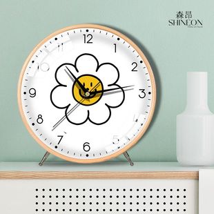 钟表客厅家用笑脸时钟摆件桌面摆钟卧室摆放台钟 卡通简约座钟台式