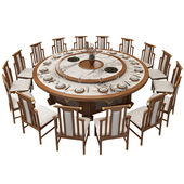 酒店电动大理石餐桌20人新中式 现代实木岩板大圆桌饭店会所火锅桌