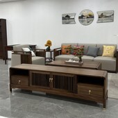 新中式 黑胡桃木电视柜禅意简约高端别墅客厅落地视听柜实木影音柜