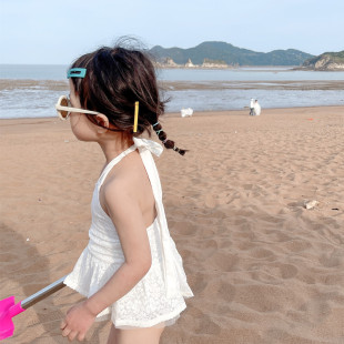 潮 套装 儿童泳衣小女孩宝宝中小童游泳衣女童公主分体裙式 蕾丝泳装