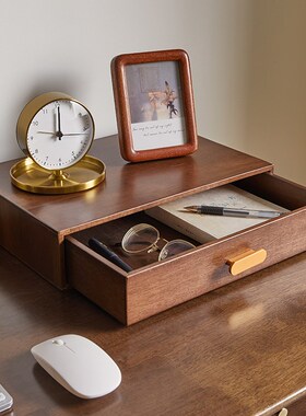 实木多层抽屉式桌面收纳盒家用办公室桌上文件储物盒电脑增高架子