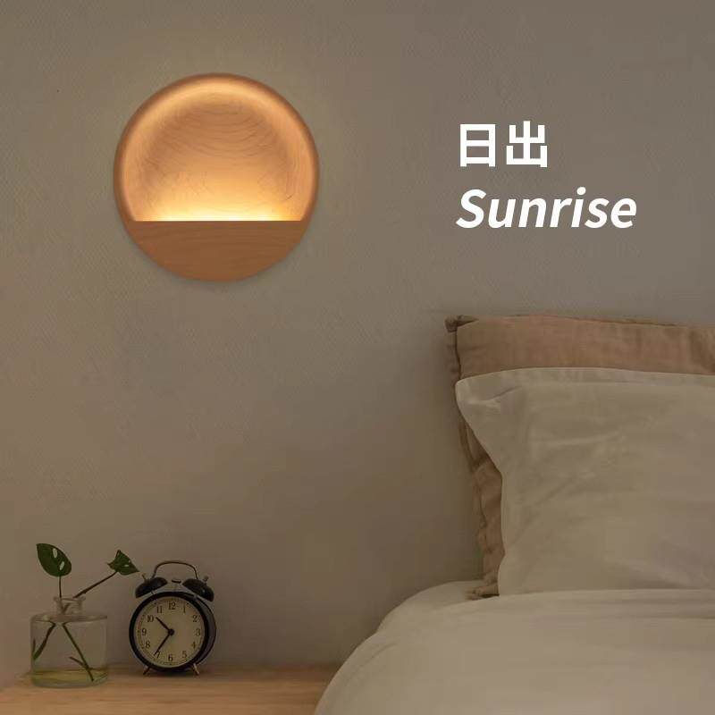 全光谱壁灯设计师圆木极简护眼床头灯复古过道走廊客厅背景墙灯具