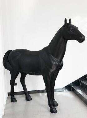 玻璃纤维树脂马雕塑花园客厅Ktv庭院大型装饰模拟马开口落地式摆
