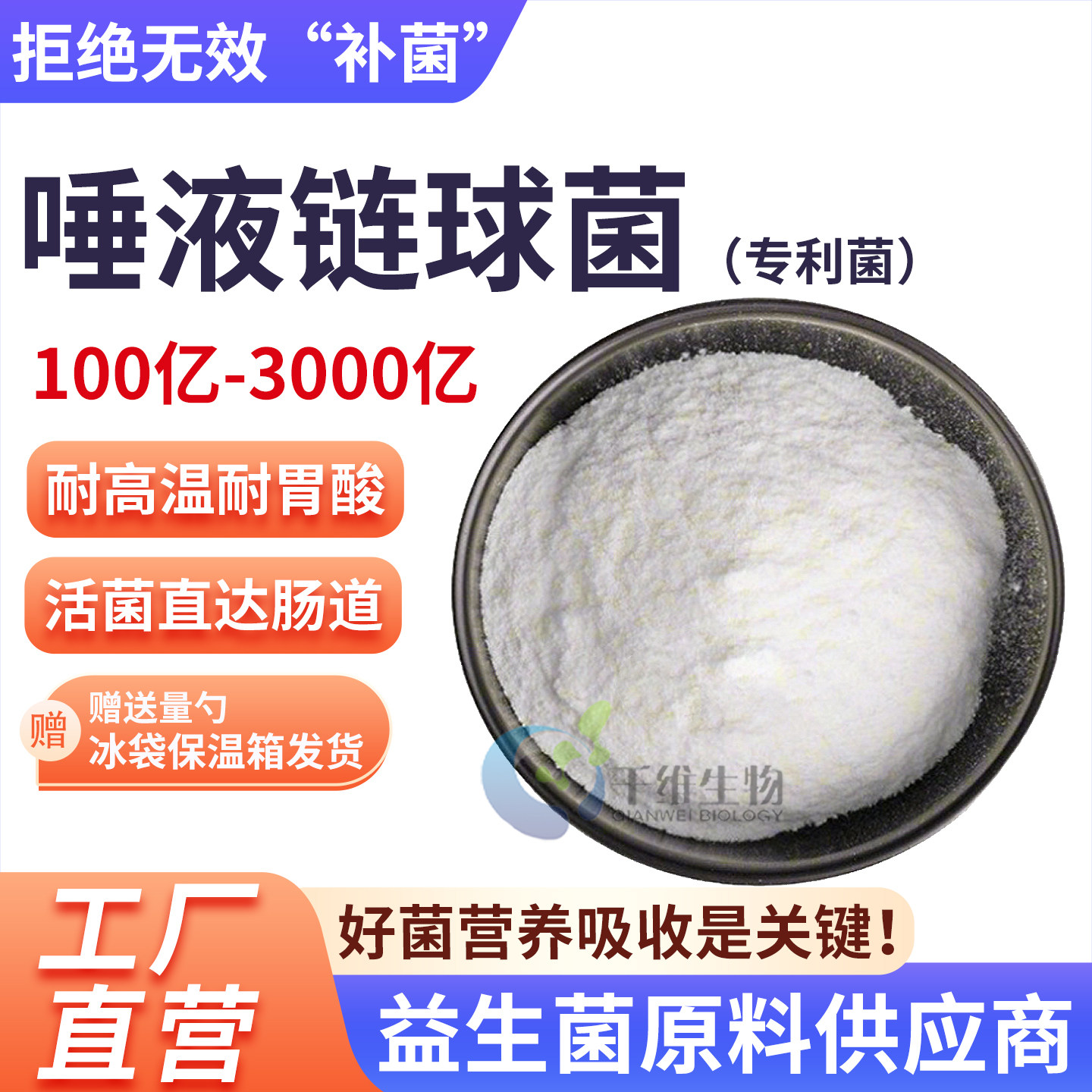 唾液链球菌3000亿高活性益生菌冻干粉发酵酸奶食品级水溶厂家正品