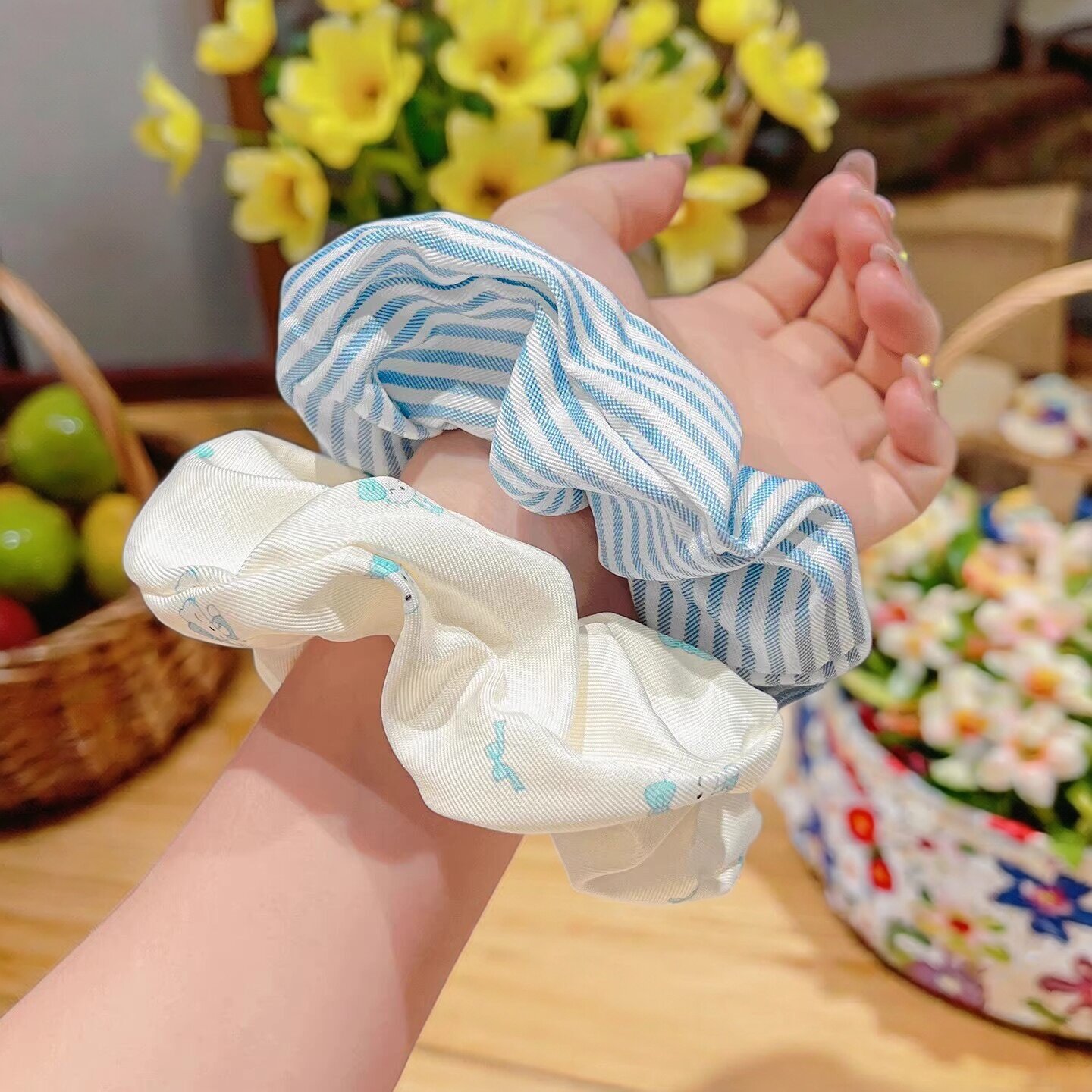 蓝白条纹猫咪小清新大肠发圈女高弹力头绳不勒头皮筋发绳发饰可爱