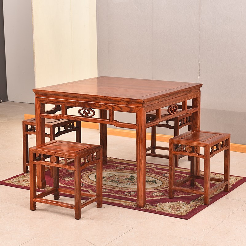 实木方桌 榆木 八仙桌 四方桌 餐桌椅组合 中式仿古