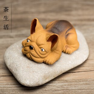 饰品紫砂礼品 茶宠摆件精品紫砂小狗雕塑八哥犬茶玩茶盘橱窗家居装