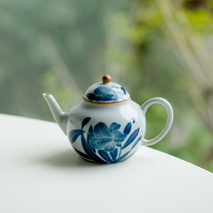 拓土古青纯手绘百合花陶瓷茶壶家用沏茶壶单壶小号功夫茶具泡茶壶