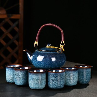 陶瓷茶具套装 大容量茶壶 7头提梁壶整套家用 客厅功夫茶具泡茶壶