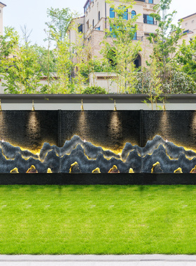 大型水幕墙流水屏风酒店会所隔断办公室假山庭院喷泉景观鱼池造景