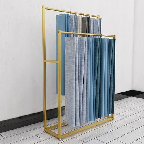 两层窗帘展示架吊卡架子家纺布艺落地式移动陈列架布料样品展会架