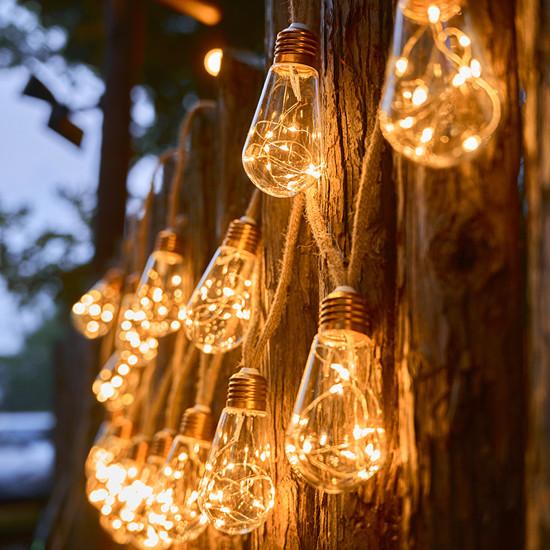 led覆古麻绳吊灯彩灯满天星灯串闪灯庭院创意装饰露营饭厅气氛灯