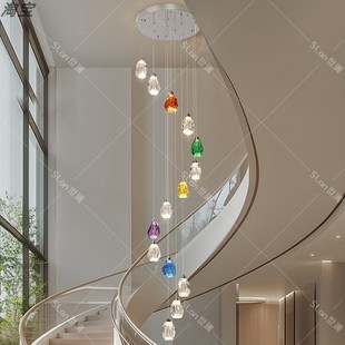 别墅旋转楼梯水晶长吊灯小复式楼梯吊顶专用吊灯2025新款loft公寓