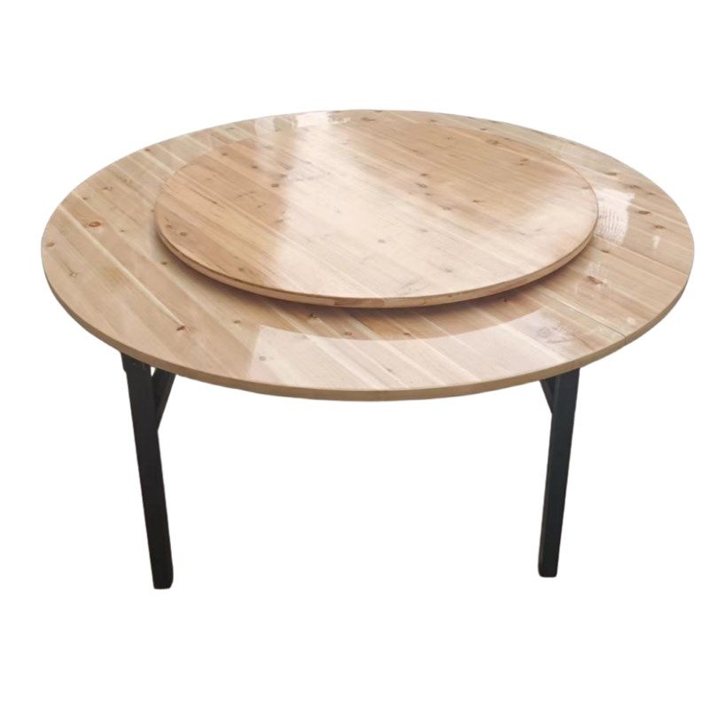 家用酒店实木杉木大圆桌面饭店宴会圆桌酒席折叠圆形餐桌圆木转盘