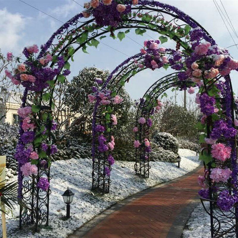 欧式铁艺拱门架子草坪婚礼鲜花爬藤花架韩式花门新款婚庆道具布置