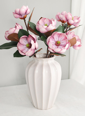 仿真花单枝玉兰 新中式家居客厅插花摆件花束 3头油画广玉花假花