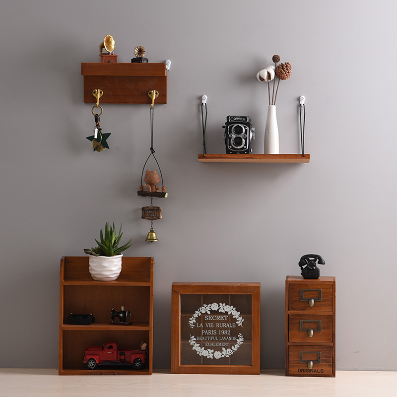 复古墙面装饰挂件创意o家居壁挂实木客厅卧室置物架店铺橱窗展示