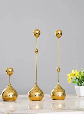 水滴银色烛台摆件轻奢现代创意A电镀金属装饰客厅餐厅北欧饰品摆