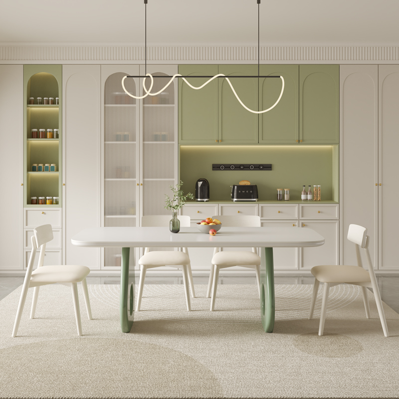 纯白岩板实木餐桌椅组合家用客厅现代简约M网红奶油风长方形餐桌