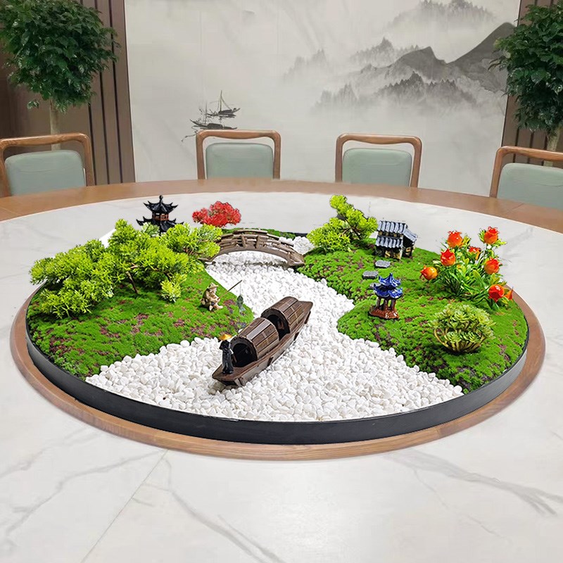 酒店大圆桌转盘中间摆件高档餐桌花摆花微景观圆桌U中心装饰摆台