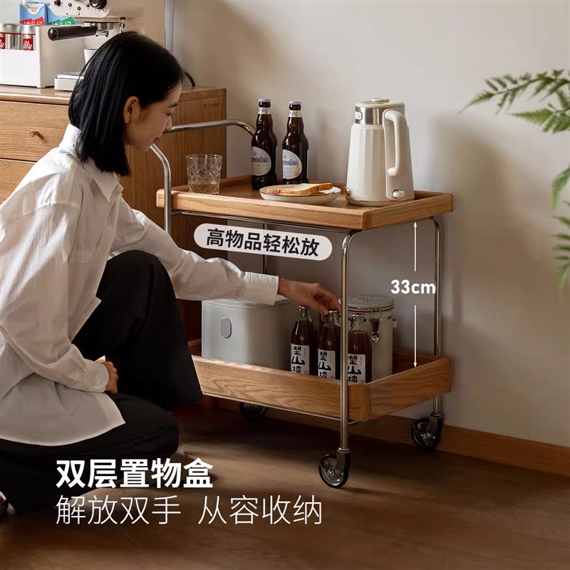 实木小推车双层客厅茶几可移动卧室床头北欧简约小户型边几收纳架