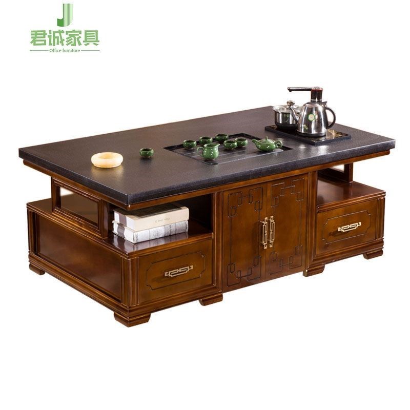 优选公室茶几组合自动上水茶台实木大E理石火烧P石功夫茶桌整套..