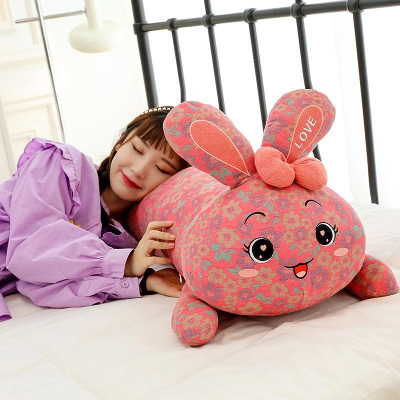 抱抱睡枕布艺碎花兔三层纱抱枕床上夹腿陪睡玩具长条枕头抱枕