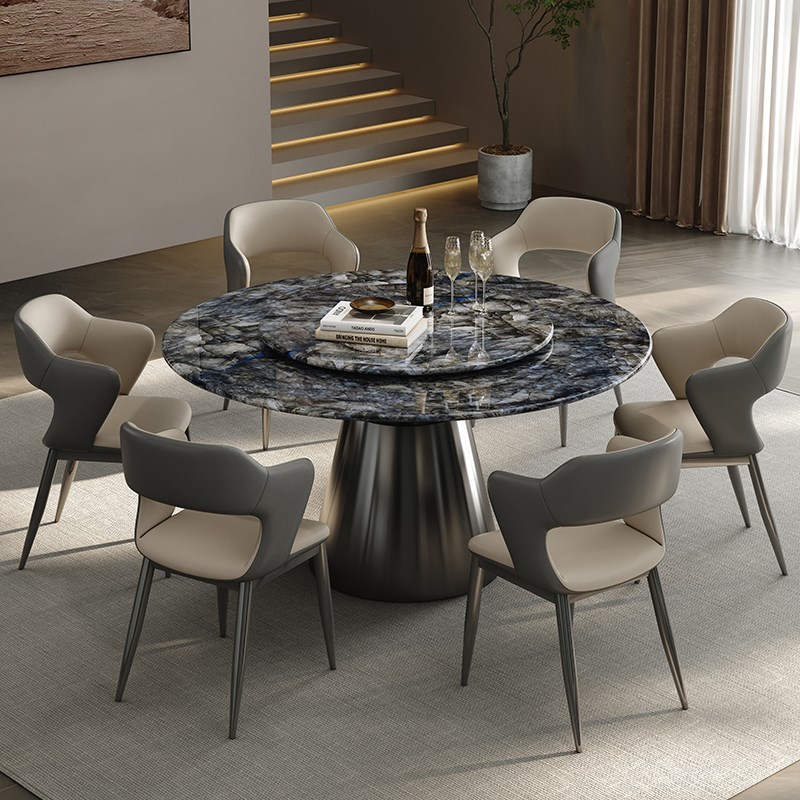梵普森餐桌轻奢高级感大理石天然微晶石意式现代简约家用别墅圆桌