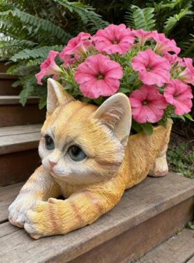 小猫花盆庭院园种绿植装饰