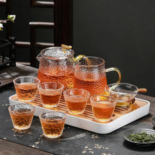 锤纹玻璃茶具套装 日式 家用办公室客厅功夫茶杯茶壶泡茶器茶盘高档