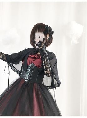 日系暗黑洛丽塔软妹BOZ 荷叶边不规则高腰jsk连衣裙Lolita吊带裙