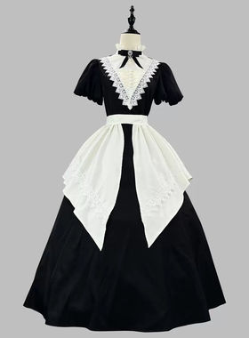 新品 哥特收腰修女黑色长短款op接袖围裙多穿女仆装 万圣节女仆服