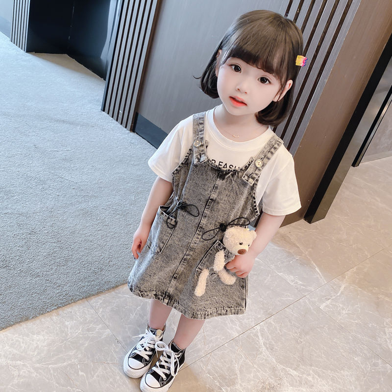 女童牛仔背带裙套装新款儿童夏装裙子吊带裙女宝宝衣服洋气中小童