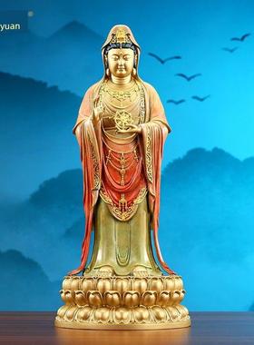彩铜观音饰品南海菩萨立像铜工艺品家居饰品观音立像