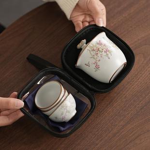 便携式 汝窑一壶三杯户外露营旅行茶具小套装 包泡茶壶一人用快客杯