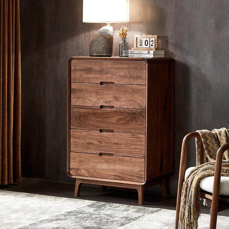 水墨兰亭北美黑胡桃木实木五斗柜意式极简收纳柜客厅靠墙储物斗柜