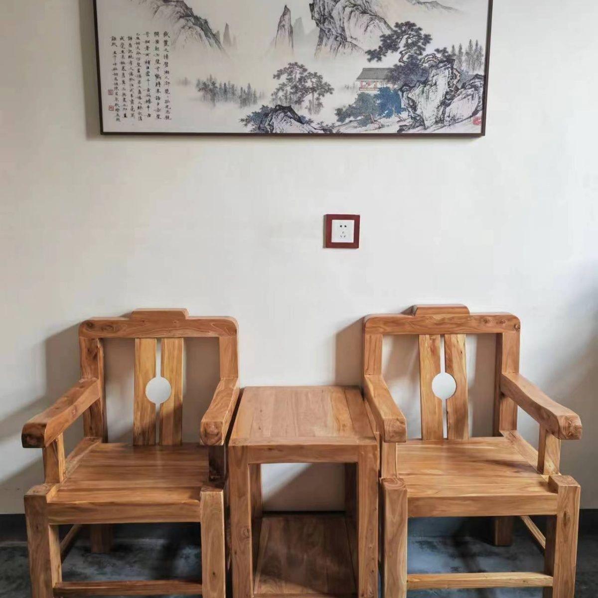 老榆木老板椅家用办公围椅书桌电脑扶手靠背原木现代休闲实木椅子