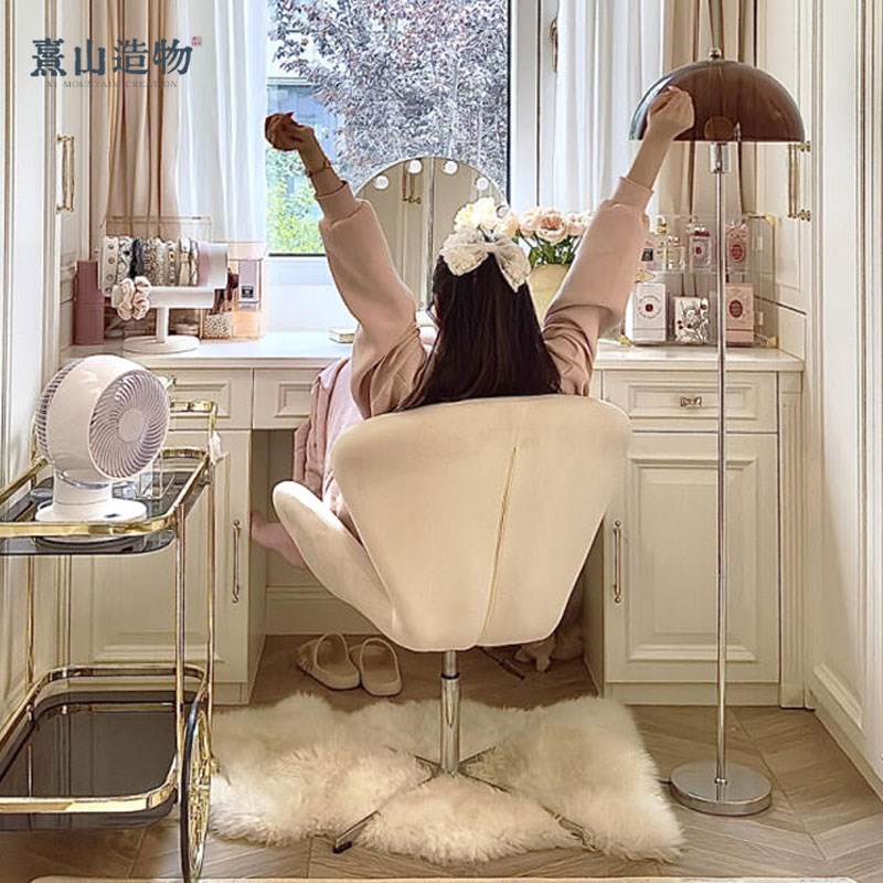 熹山造物化妆椅家用女生卧室梳妆台椅子旋转天鹅椅客厅Z阳台休闲