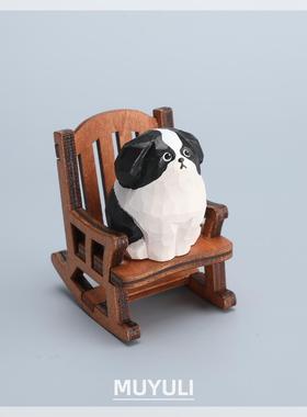 手工木雕边境牧羊犬丨生肖小狗办公室工位电脑桌面摆件创意装饰品