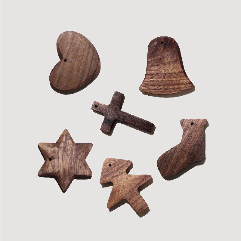 MUMO木墨 实木耶诞礼物黑胡桃木挂饰 耶诞挂饰 耶诞树 心型十字