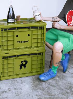 Dezòd橄榄绿折叠收纳箱工业风可堆叠加厚塑料户外露营整理