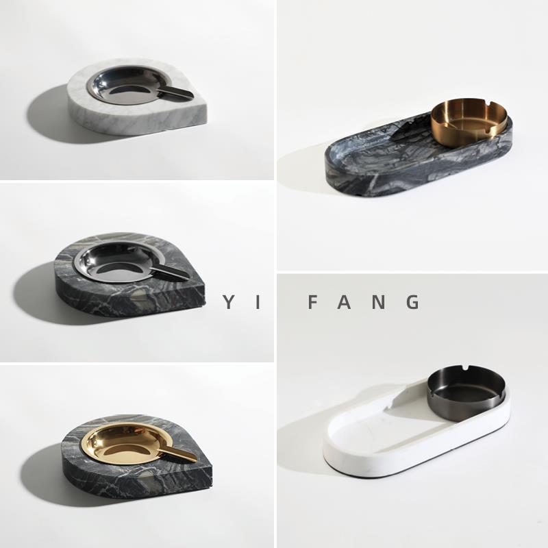 一匚简约轻奢现代样板间大理石烟灰缸售楼处会议室高档雪茄缸摆件