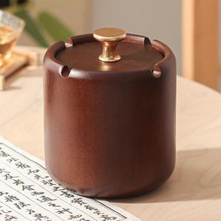 实木烟灰缸带盖大号家用中式防飞灰客厅轻奢创意灰缸复古定制车载